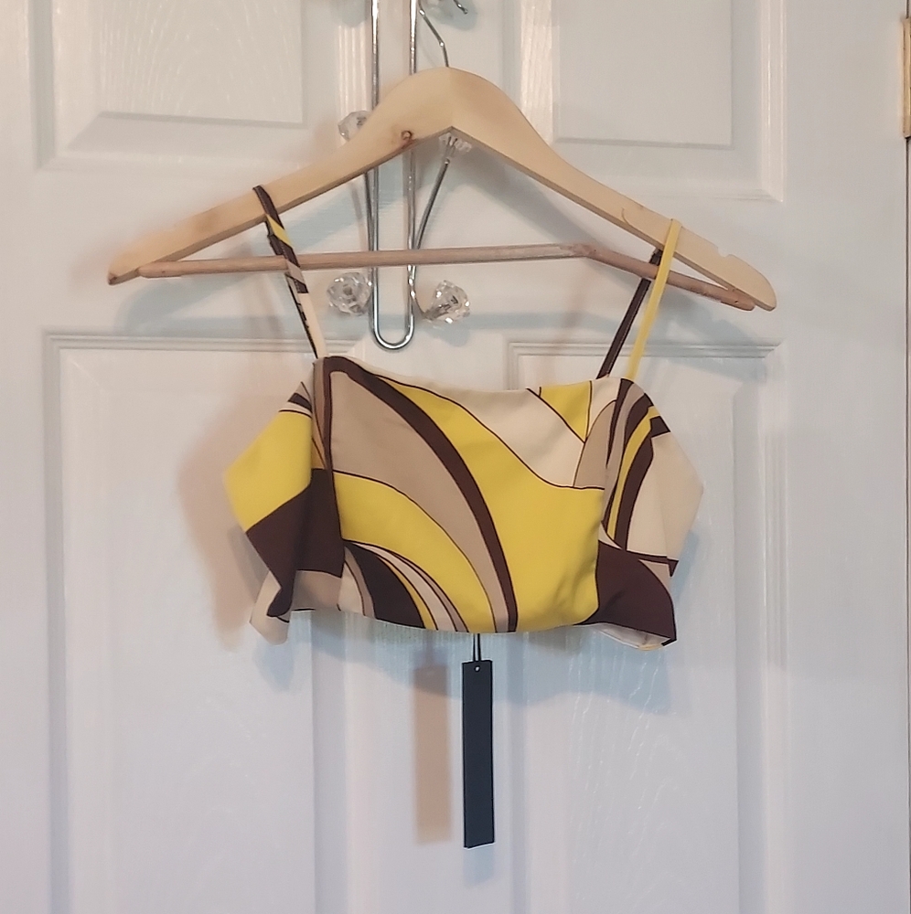 House of Harlow 1960 Satin Crop Top Yellow Brown Small NWT Boho Mamma Mia